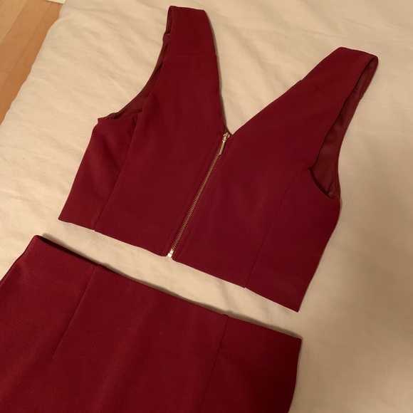 Two Piece Set Dress - Burgundy - S - Skirt/Top - Picture 3 of 8
